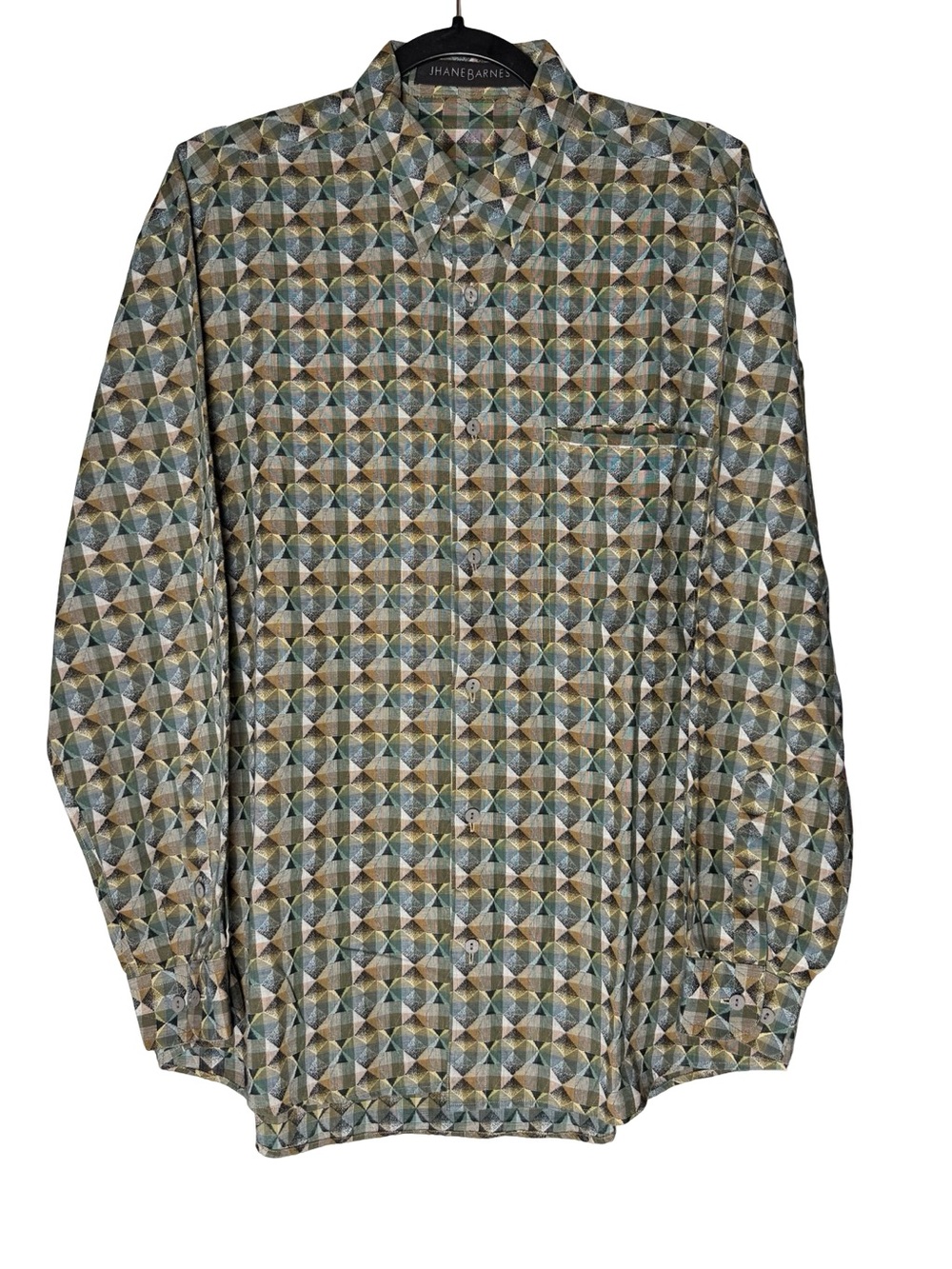 Jhane Barnes Sz Medium Geometric Abstract Cotton Button Up Shirt VTG 90s Retro